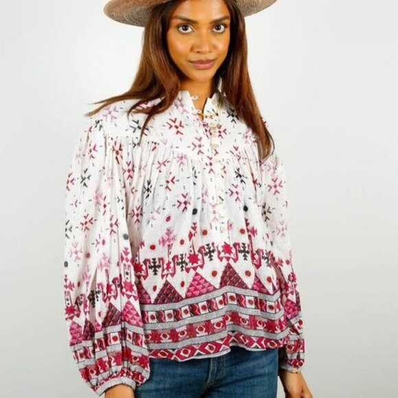 Isabel Marant Étoile Salika Metallic‎ Puff Sleeve Preppy Blouse Sz 38 (M) - Picture 3 of 8